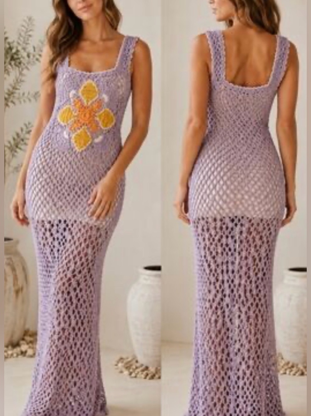 NEW Urban Outfitters Kimchi Blue Lavender Crochet Maxi Dress Size M/L